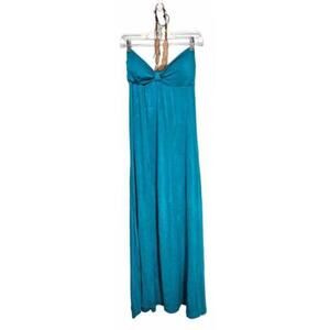 Closet Brand Turquoise Strapless Maxi Dress with Wooden Beaded Neck Detail Sz. M